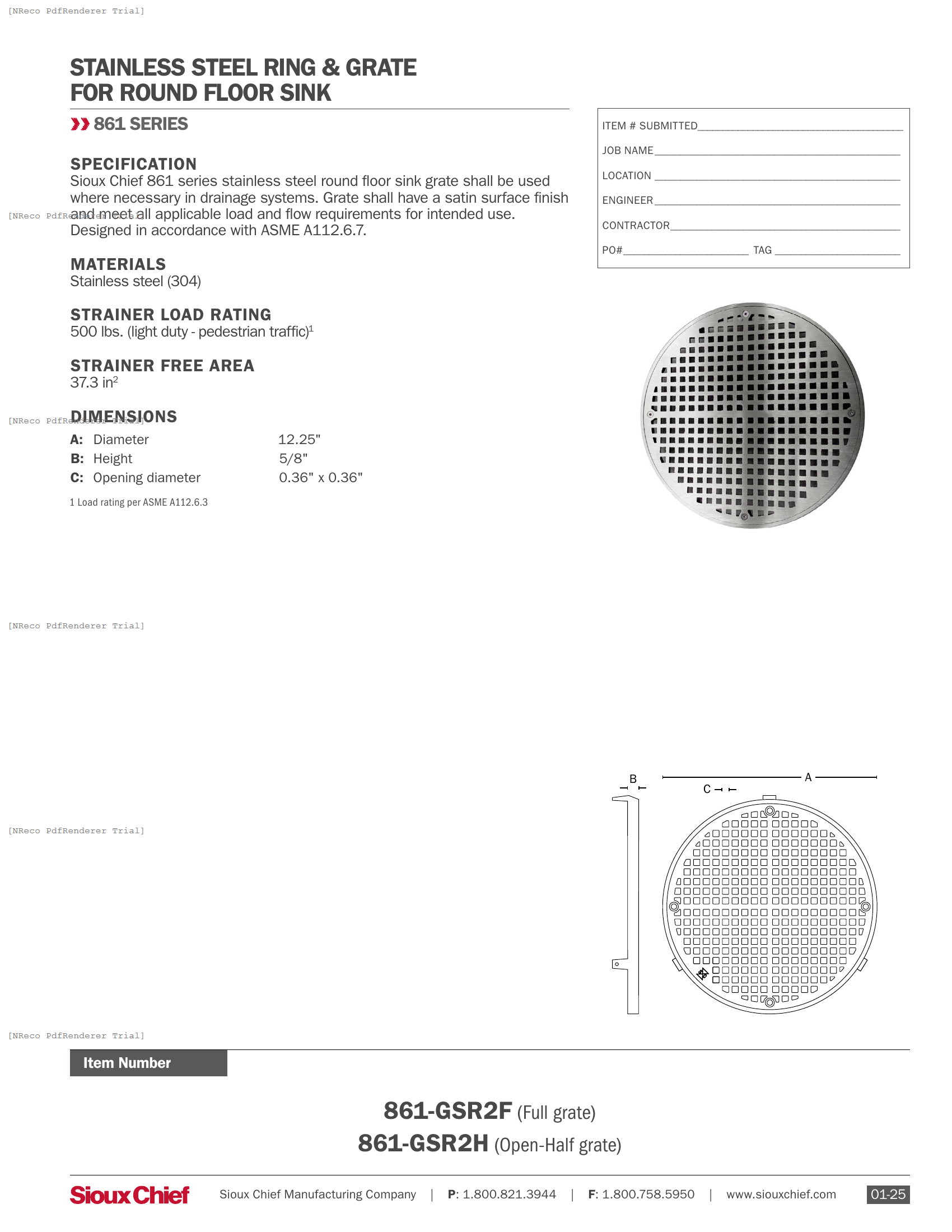861-GSR2 SERIES - STAINLESS STEEL FLOOR SINK GRATE - SPEC SHEET.PDF Specification Document